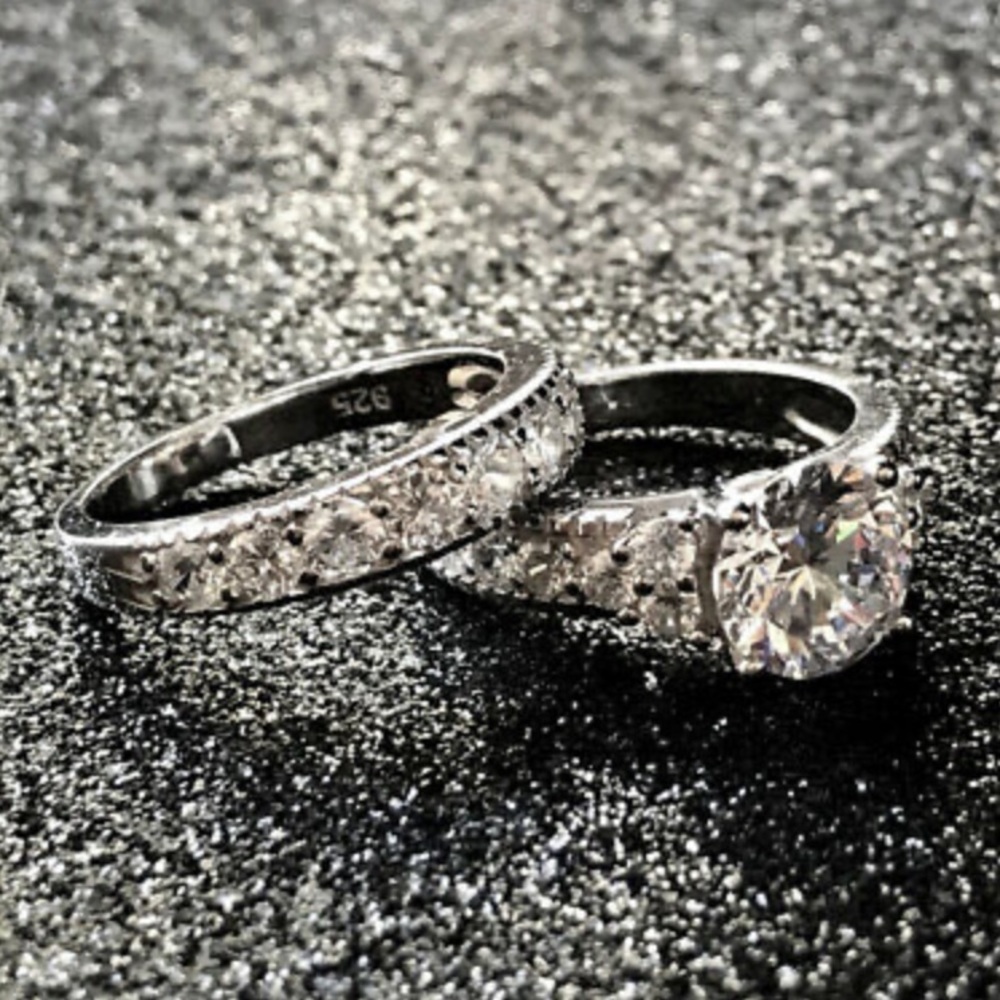 New 925 Silver Sapphire 2pcs/set Rings Size 6-10 - Picture 3 of 4